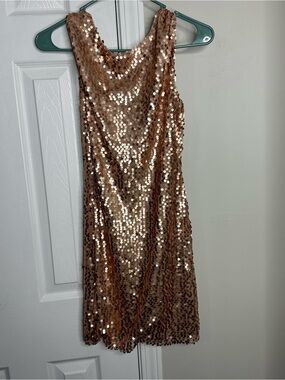 Sleeveless Rose Gold Sequin Shift Dress